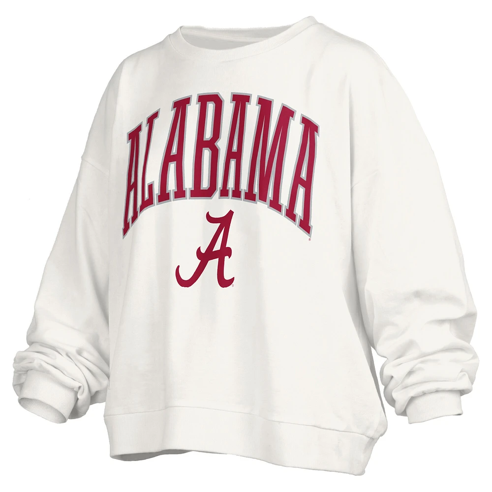 Sweat-shirt oversize à col rond pour femme, blanc, Alabama Crimson Tide, Janise Arch Over, longueur la taille, avec logo