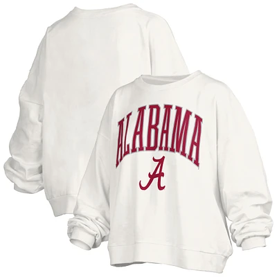 Sweat-shirt oversize à col rond pour femme, blanc, Alabama Crimson Tide, Janise Arch Over, longueur la taille, avec logo