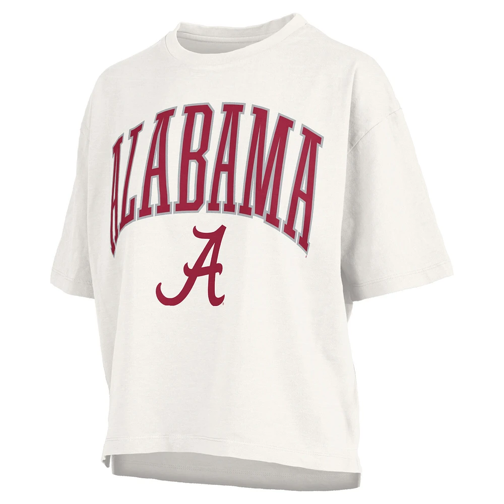 T-shirt surdimensionné flammé pour femme, blanc, avec logo Nelson Arch Over, longueur à la taille, Alabama Crimson Tide