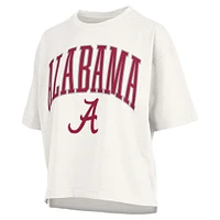 T-shirt surdimensionné flammé pour femme, blanc, avec logo Nelson Arch Over, longueur à la taille, Alabama Crimson Tide