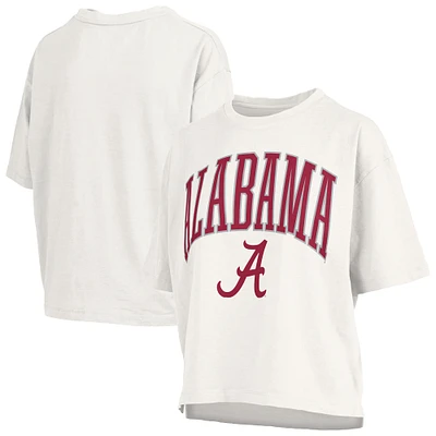 T-shirt surdimensionné flammé pour femme, blanc, avec logo Nelson Arch Over, longueur à la taille, Alabama Crimson Tide