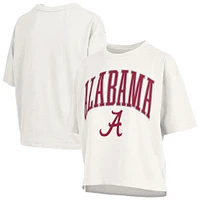 T-shirt surdimensionné flammé pour femme, blanc, avec logo Nelson Arch Over, longueur à la taille, Alabama Crimson Tide