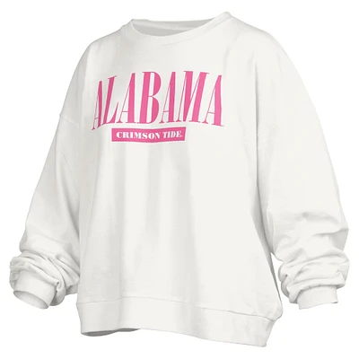 Women's Pressbox White Alabama Crimson Tide Sutton Janise Waist Length Oversized Pullover Sweatshirt