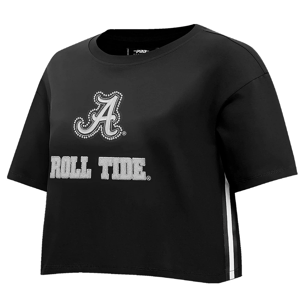 T-shirt court et carré Pro Standard pour femme, noir, Alabama Crimson Tide, strass perles