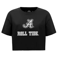 Women's Pro Standard Black Alabama Crimson Tide Rhinestone & Pearl Boxy Cropped T-Shirt