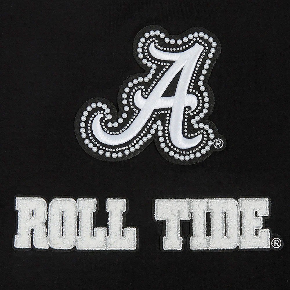 T-shirt court et carré Pro Standard pour femme, noir, Alabama Crimson Tide, strass perles