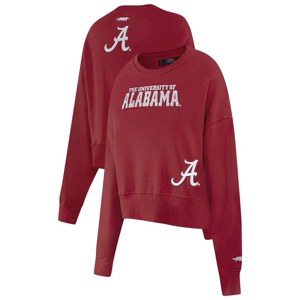 Women's Pro Standard Crimson Alabama Tide Sequin Boxy Cropped Pullover Sweatshirt