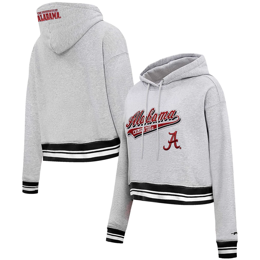 Women's Pro Standard Heather Gray Alabama Crimson Tide Script Tail Fleece Cropped Pullover Hoodie