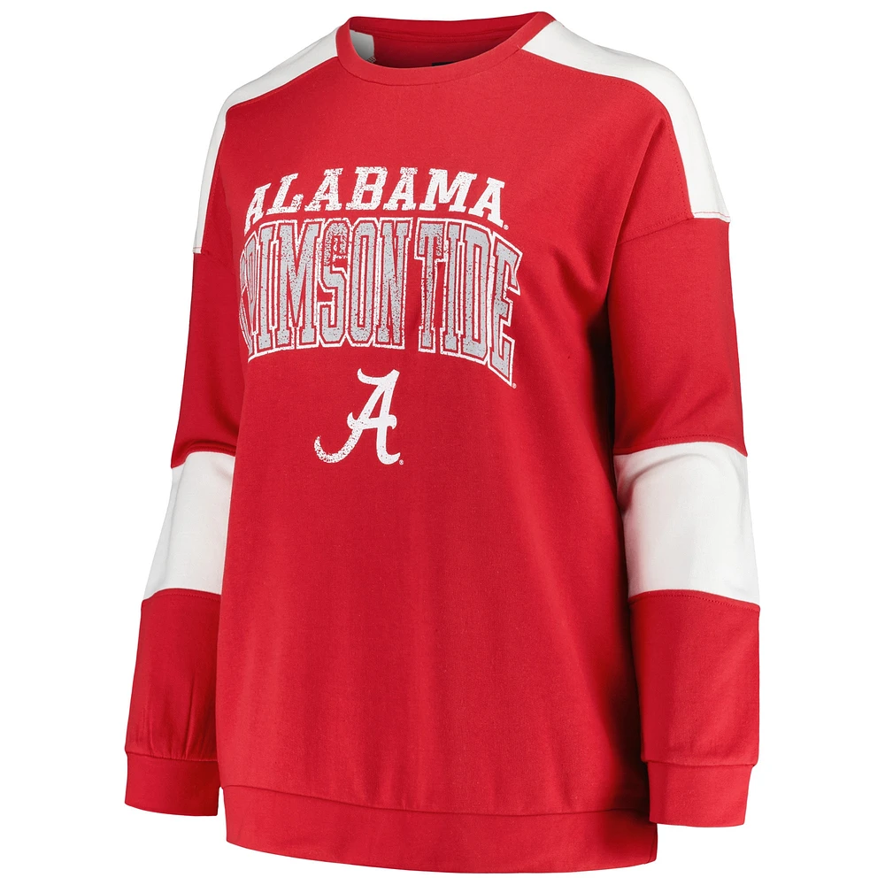 Women's Profile Crimson Alabama Tide Plus Striped Pullover Sweatshirt