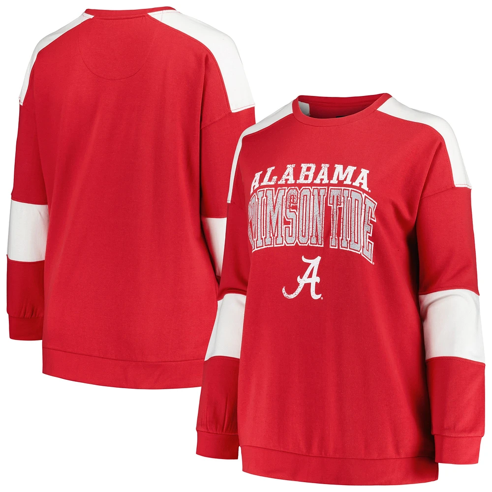 Women's Profile Crimson Alabama Tide Plus Striped Pullover Sweatshirt