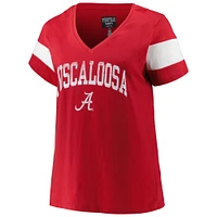 Women's Profile Heather Crimson Alabama Tide Plus Arched City Sleeve Stripe V-Neck T-Shirt