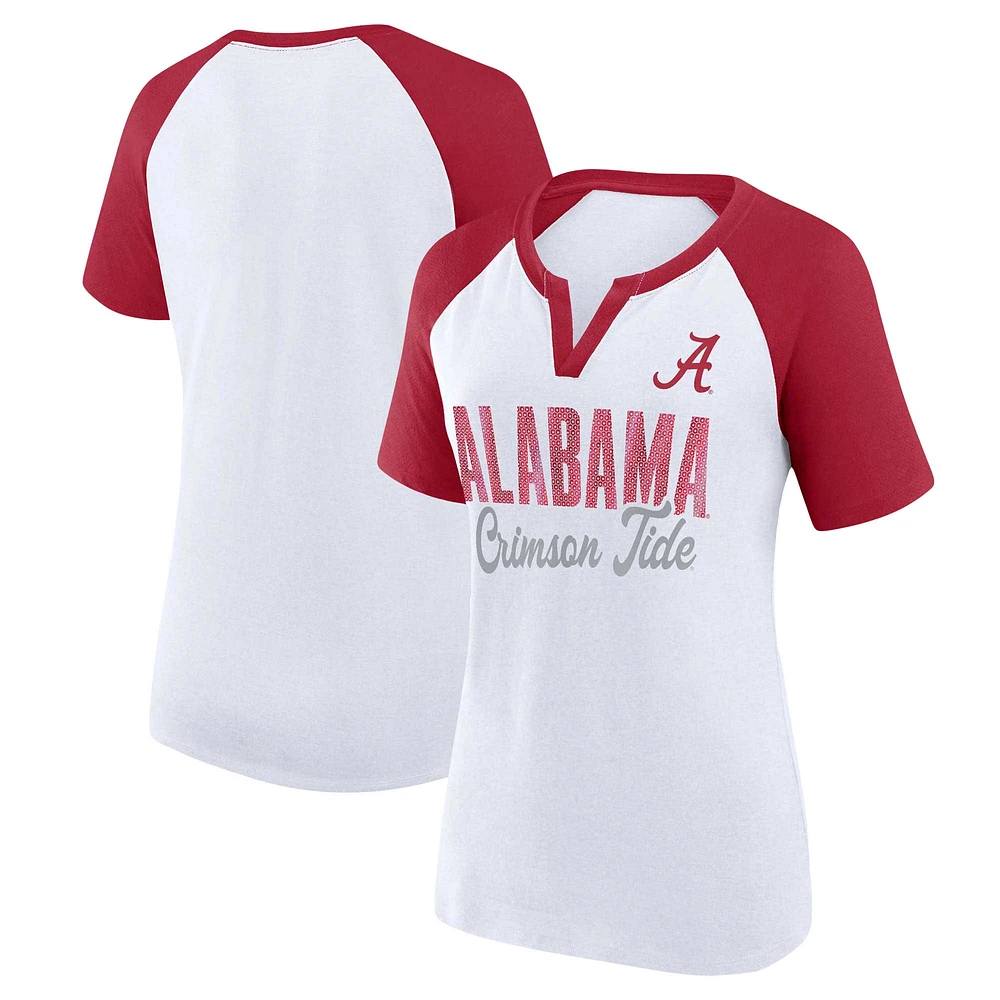 Profil pour femme Blanc/Crimson Alabama Crimson Tide T-shirt à col cranté Best Squad Shimmer Taille Plus