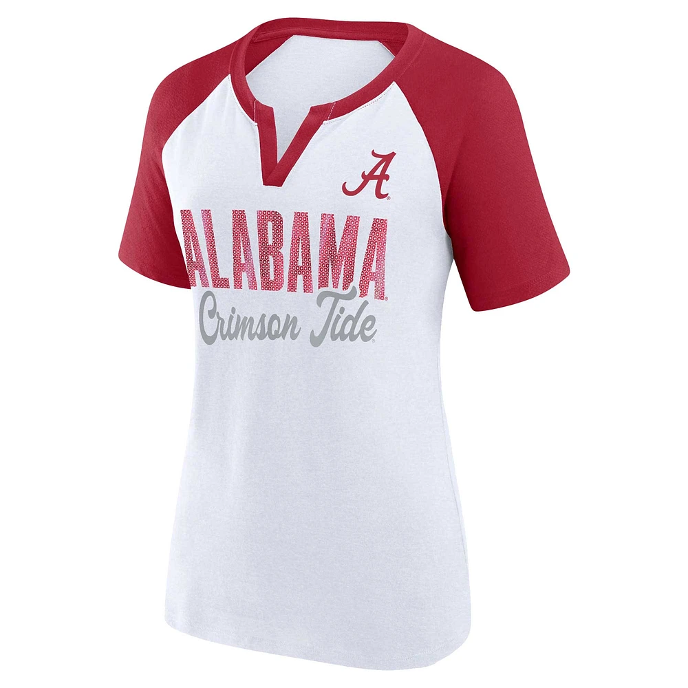 Profil pour femme Blanc/Crimson Alabama Crimson Tide T-shirt à col cranté Best Squad Shimmer Taille Plus