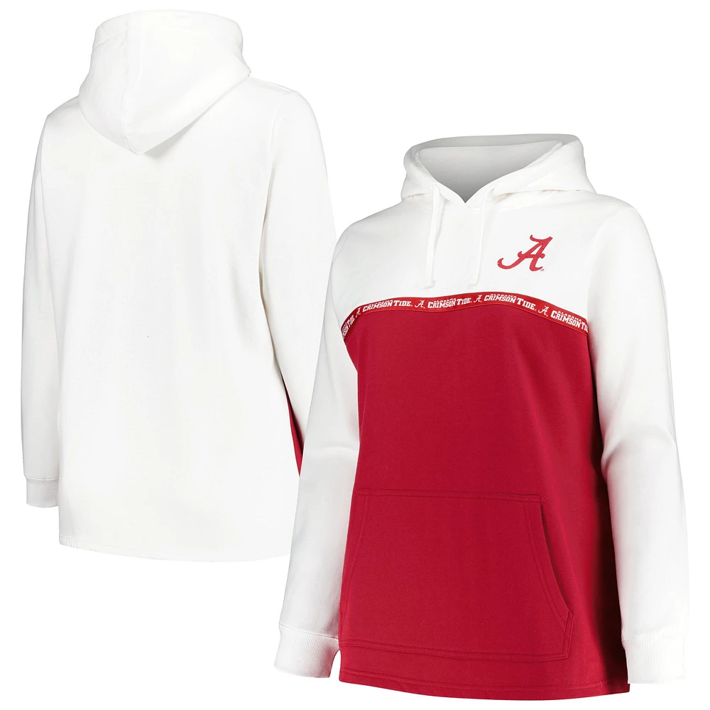 Profil pour femme Blanc/Crimson Alabama Crimson Tide Sweat à capuche avec bande grande taille