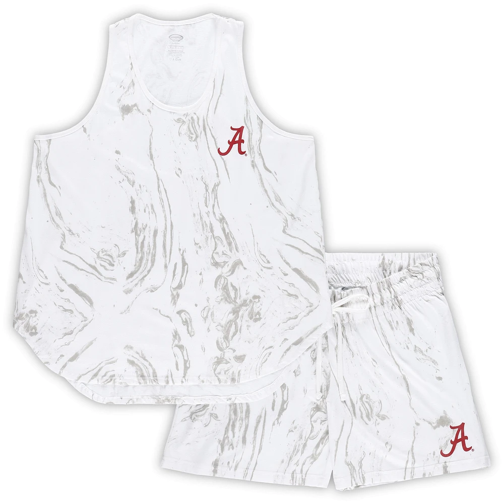 Profile White Alabama Crimson Tide Ensemble débardeur et short en marbre grande taille pour femme