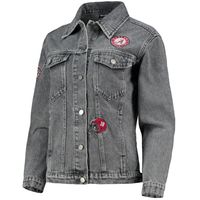 Women's The Wild Collective Gray Alabama Crimson Tide Patches Full-Button Denim Jacket