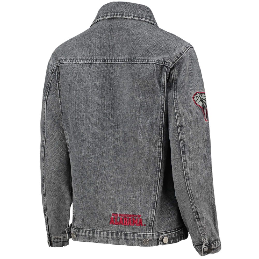 Women's The Wild Collective Gray Alabama Crimson Tide Patches Full-Button Denim Jacket