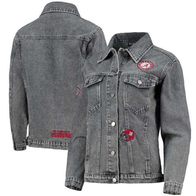 Veste en jean à boutons complets The Wild Collective Alabama Crimson Tide pour femme, grise