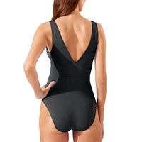 Women's Tommy Bahama Black Alabama Crimson Tide Palm Modern V-Neck One-Piece Swimsuit