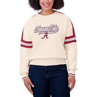 Women's WEAR by Erin Andrews  Cream Alabama Crimson Tide Chenille Woven Patch Stripe Pullover Sweater