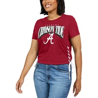 Women's WEAR by Erin Andrews Crimson Alabama Tide Side Lace-Up Modest Crop T-Shirt