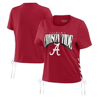 Women's WEAR by Erin Andrews Crimson Alabama Tide Side Lace-Up Modest Crop T-Shirt