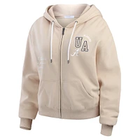 Women's WEAR by Erin Andrews Tan Alabama Crimson Tide Mixed Media Tonal Full-Zip Hoodie