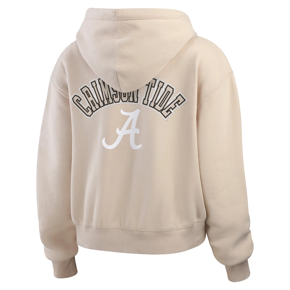 Women's WEAR by Erin Andrews Tan Alabama Crimson Tide Mixed Media Tonal Full-Zip Hoodie