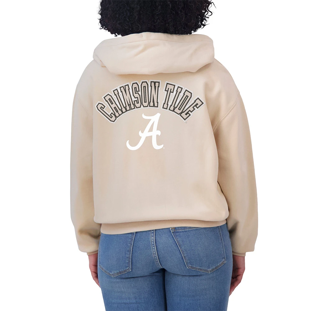 Women's WEAR by Erin Andrews Tan Alabama Crimson Tide Mixed Media Tonal Full-Zip Hoodie