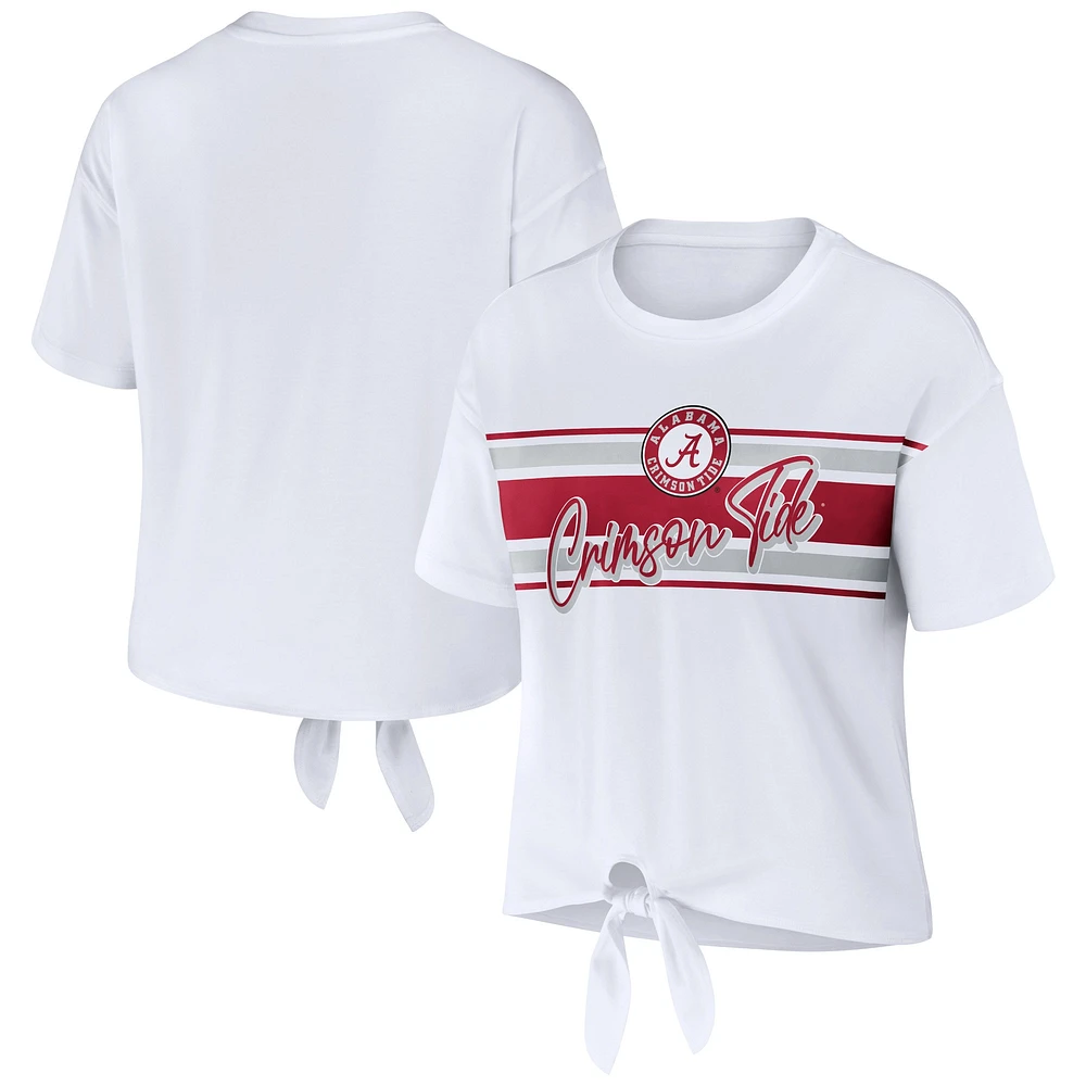 WEAR by Erin Andrews T-shirt court rayé avec nœud sur le devant, blanc, Alabama Crimson Tide