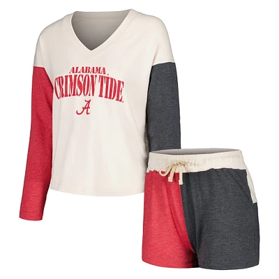 Wes & Willy Cream Alabama Crimson Tide T-shirt et short à manches longues col en V pour femme