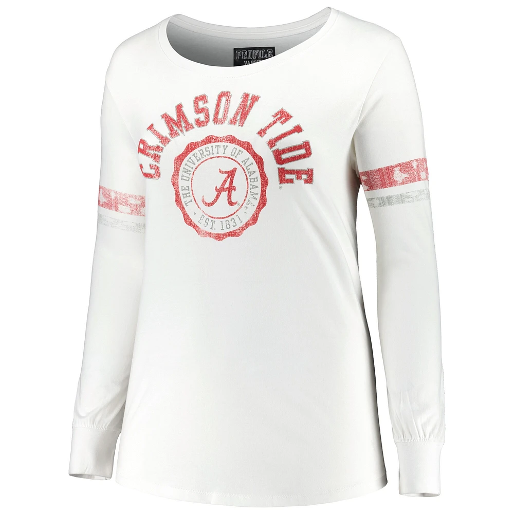 T-shirt à manches longues et col rond Alabama Crimson Tide pour femme blanc