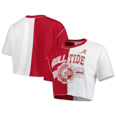Alabama Crimson Tide ZooZatz Women's Colorblock Cropped T-Shirt - Crimson/White