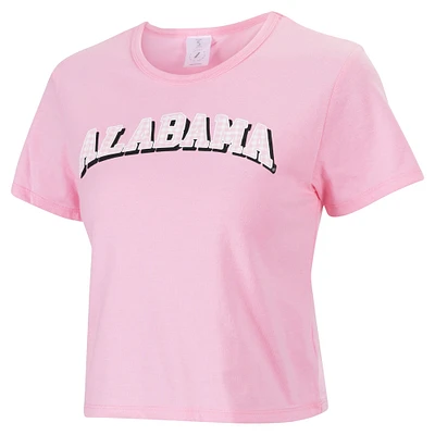 Women's ZooZatz Pink Alabama Crimson Tide Gingham Logo Cropped T-Shirt