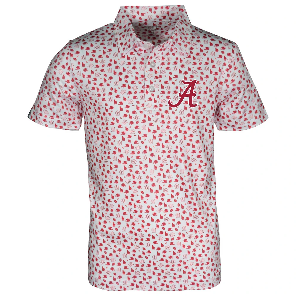 Polo imprimé intégral Earnest Alabama Crimson Tide blanc pour jeunes Garb