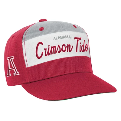 Youth Mitchell & Ness White/Crimson Alabama Crimson Tide Retro Sport Color Block Script Snapback Hat