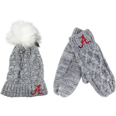 Alabama Crimson Tide ZooZatz Cuffed Knit Pom Hat & Mittens Set - Gray