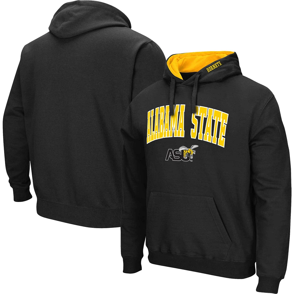 Men's Colosseum Black Alabama State Hornets Arch & Logo 3.0 Pullover Hoodie