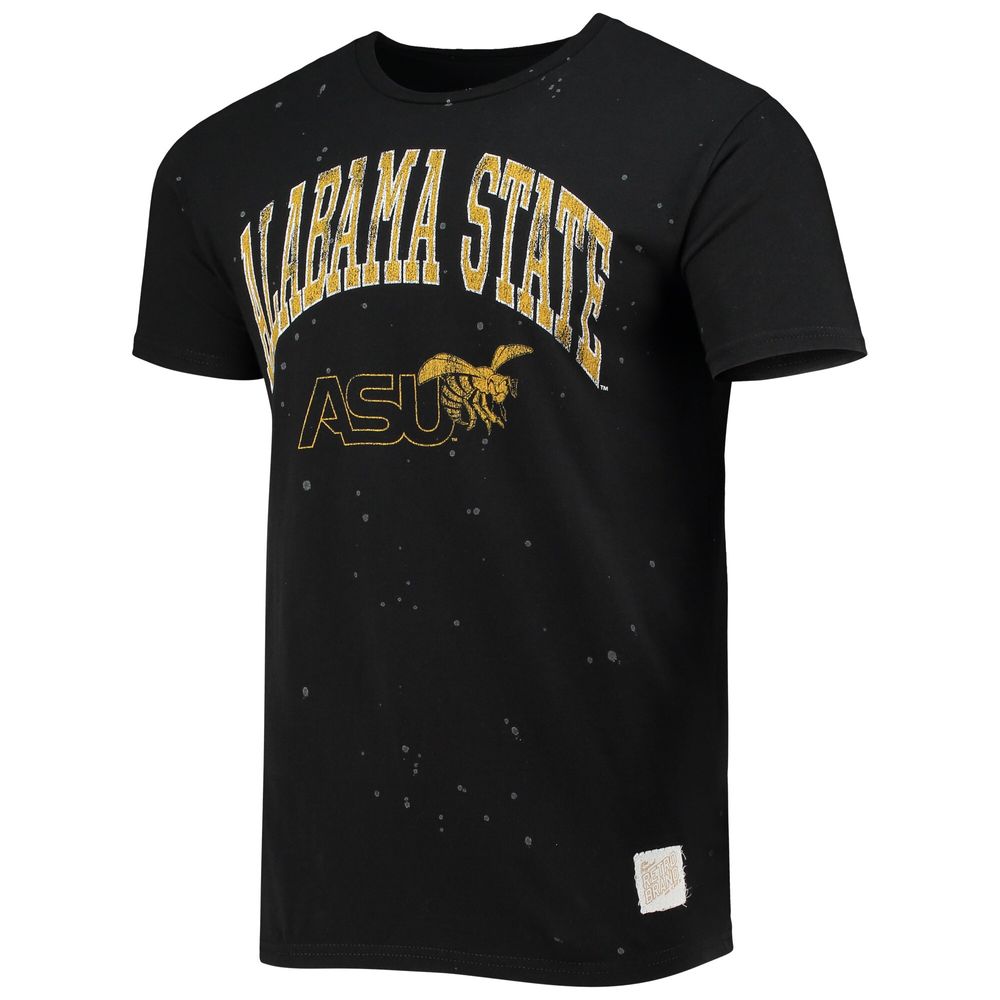 Men's Original Retro Brand Black Alabama State Hornets Bleach Splatter T-Shirt