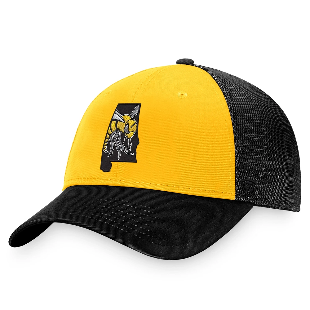 Men's Top of the World Black/Gold Alabama State Hornets Origins Trucker Adjustable Hat