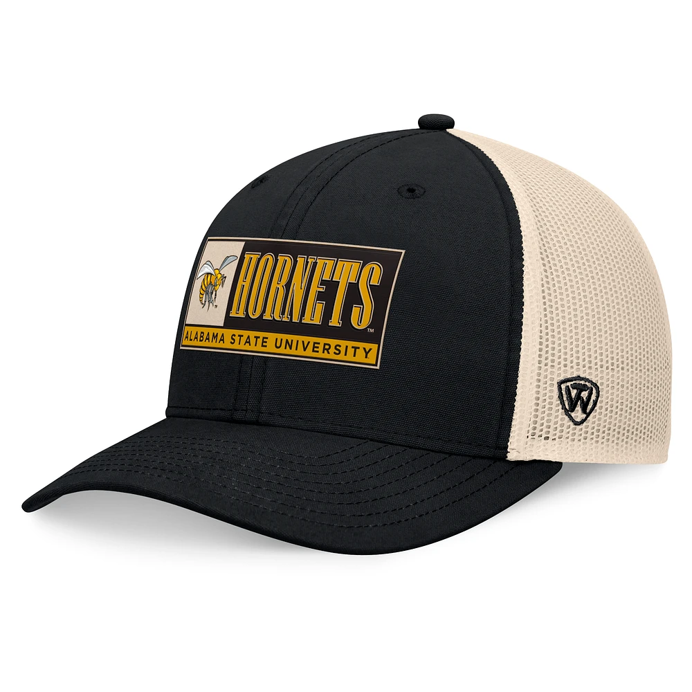 Casquette ajustable Bennett Trucker pour homme Top of the World noire/naturelle des Hornets de l'Alabama State