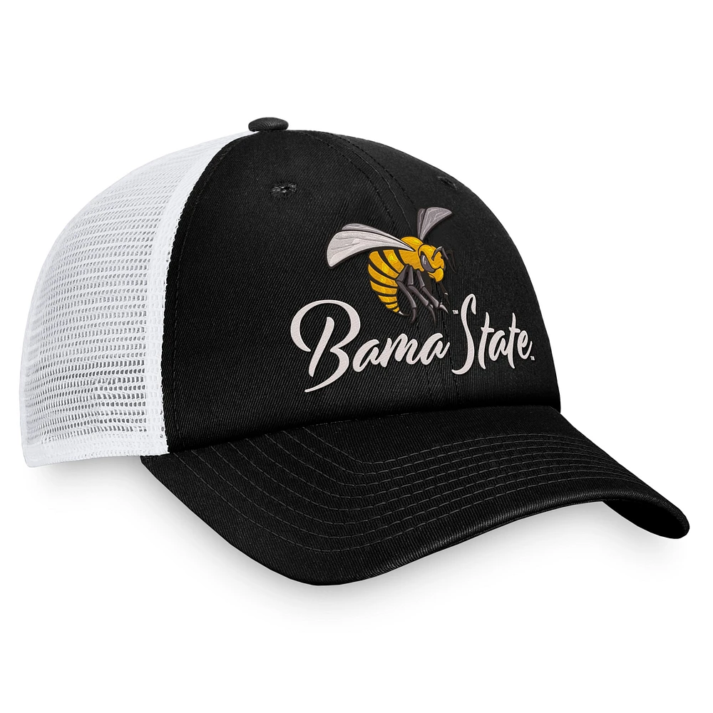 Casquette réglable Top of the World pour femmes, noir/blanc, Alabama State Hornets Charm Trucker