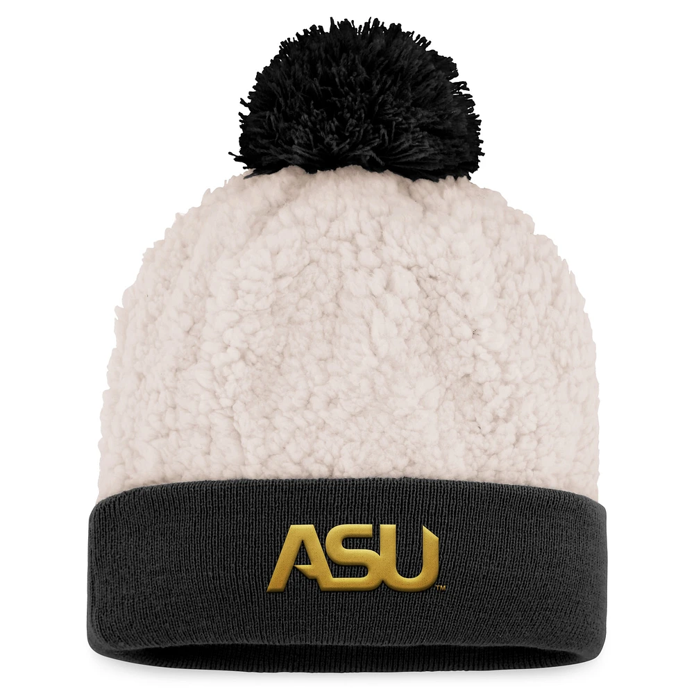 Women's Top of the World Cream Alabama State Hornets Grace Sherpa Cuffed Knit Hat with Pom