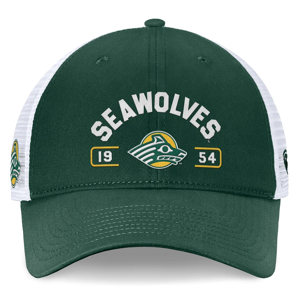 Casquette réglable Top of the World pour hommes, vert/blanc, Alaska Anchorage Seawolves Free Kick Trucker