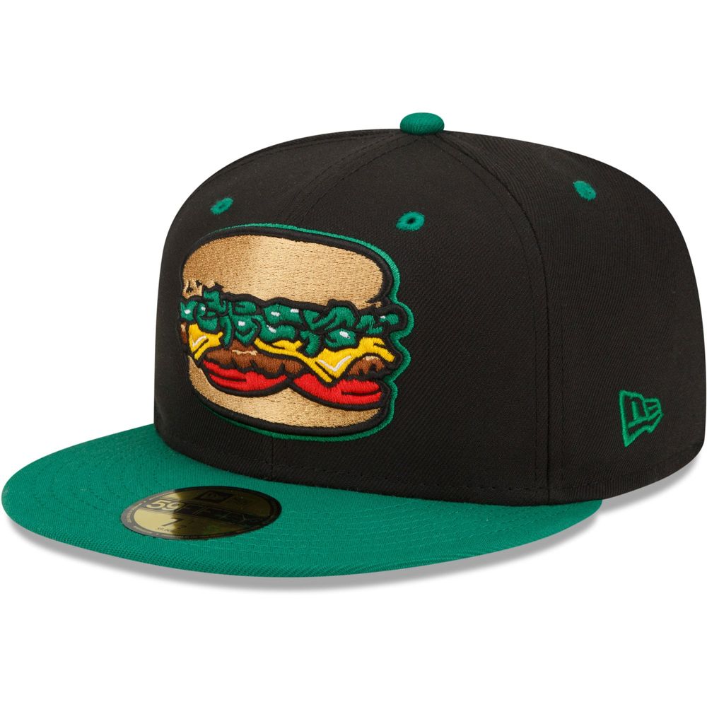 Men's New Era Black Albuquerque Isotopes Green Chile Cheeseburgers Theme Night 59FIFTY Fitted Hat