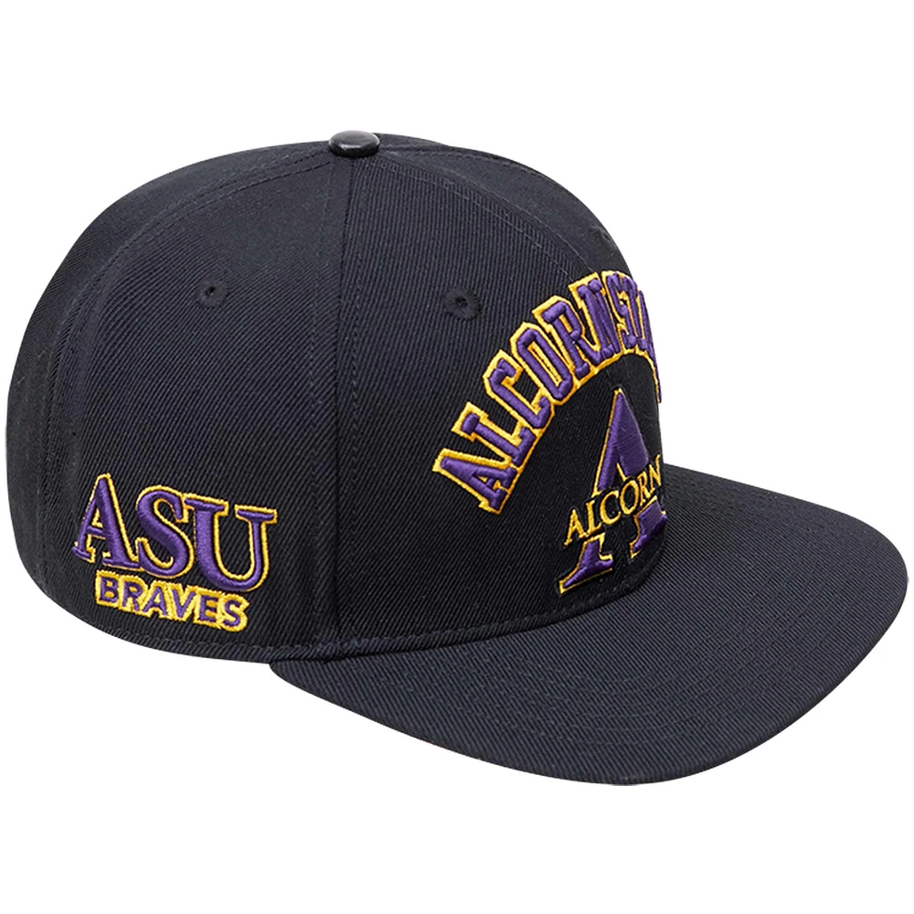 Men's Pro Standard Black Alcorn State Braves Arch Over Logo Snapback Hat