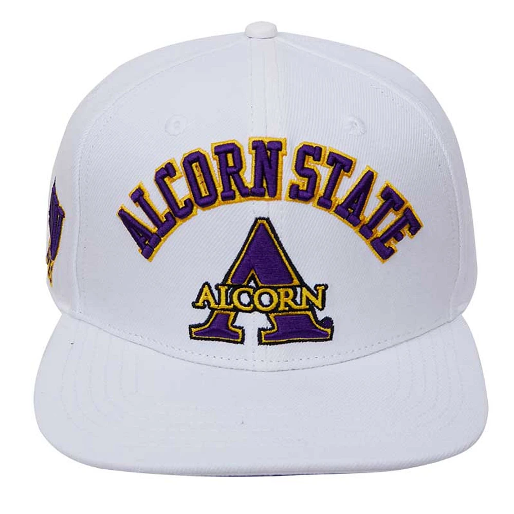 Men's Pro Standard White Alcorn State Braves Arch Over Wool Snapback Hat