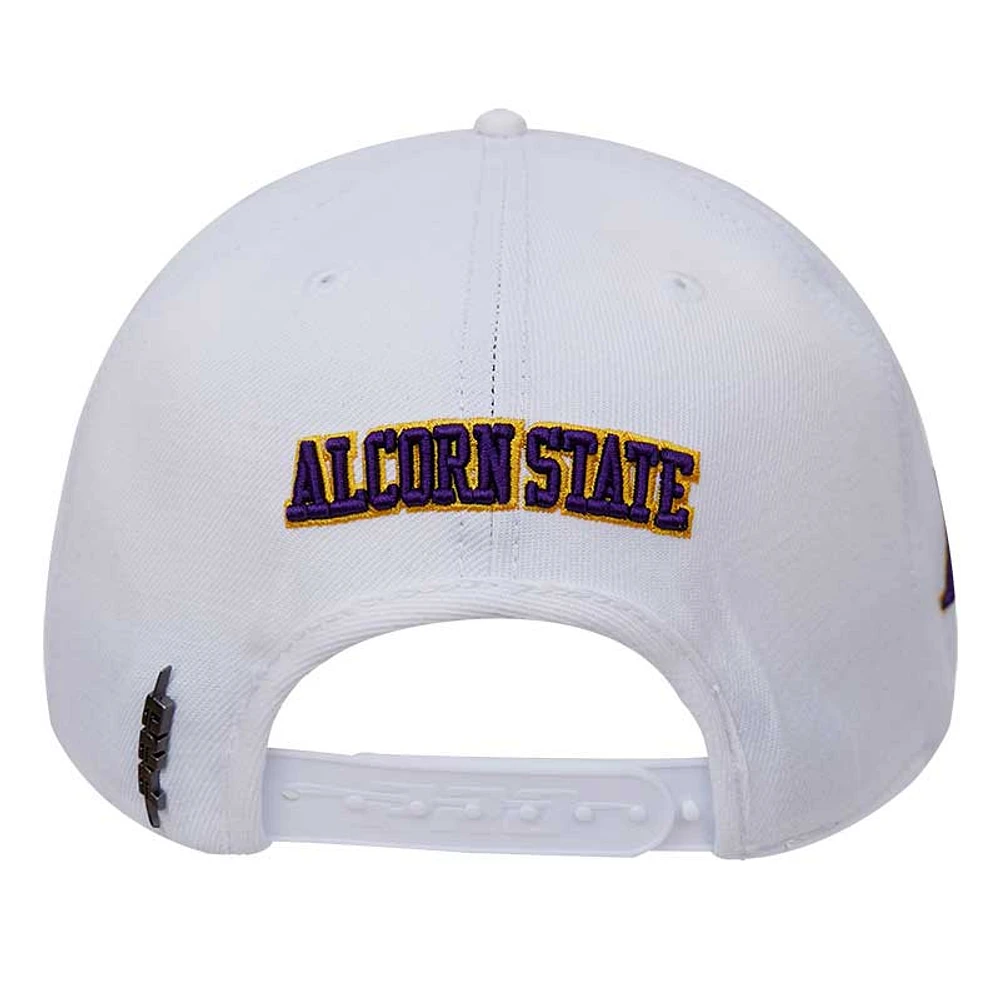 Men's Pro Standard White Alcorn State Braves Arch Over Wool Snapback Hat