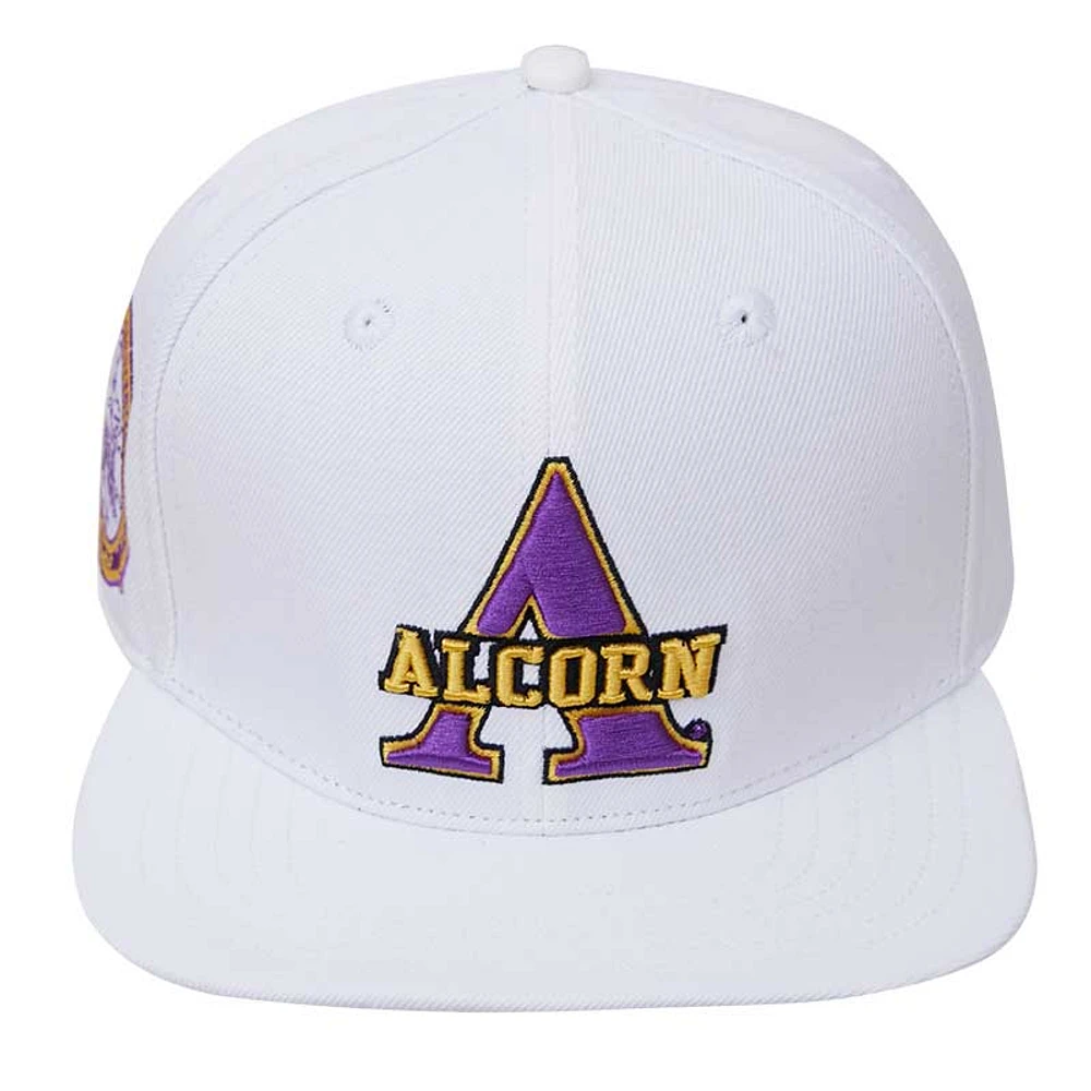 Men's Pro Standard White Alcorn State Braves Primary Logo Wool Snapback Hat