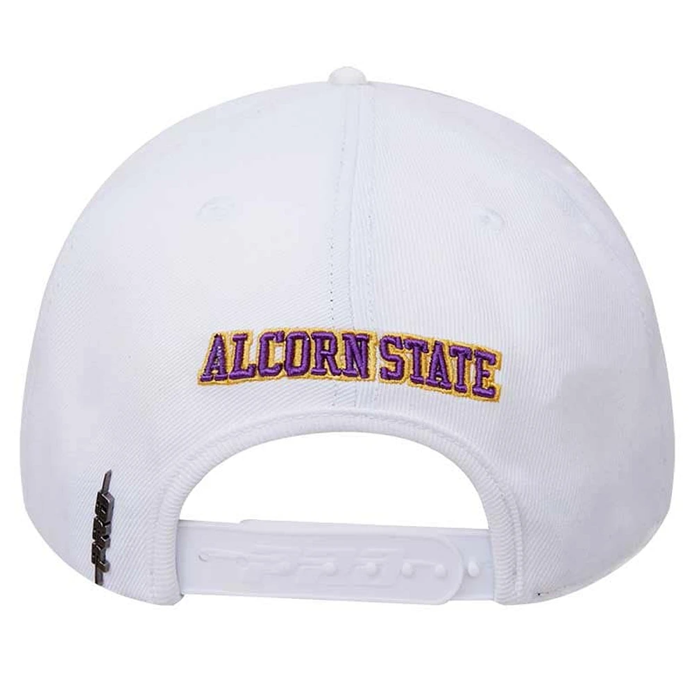 Men's Pro Standard White Alcorn State Braves Primary Logo Wool Snapback Hat